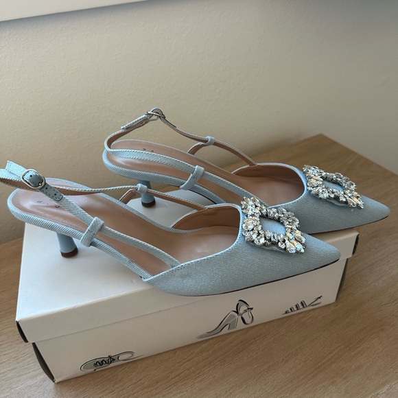 A New Day Sky Blue Slingback Heels with Crystal Accents - Picture 2 of 7